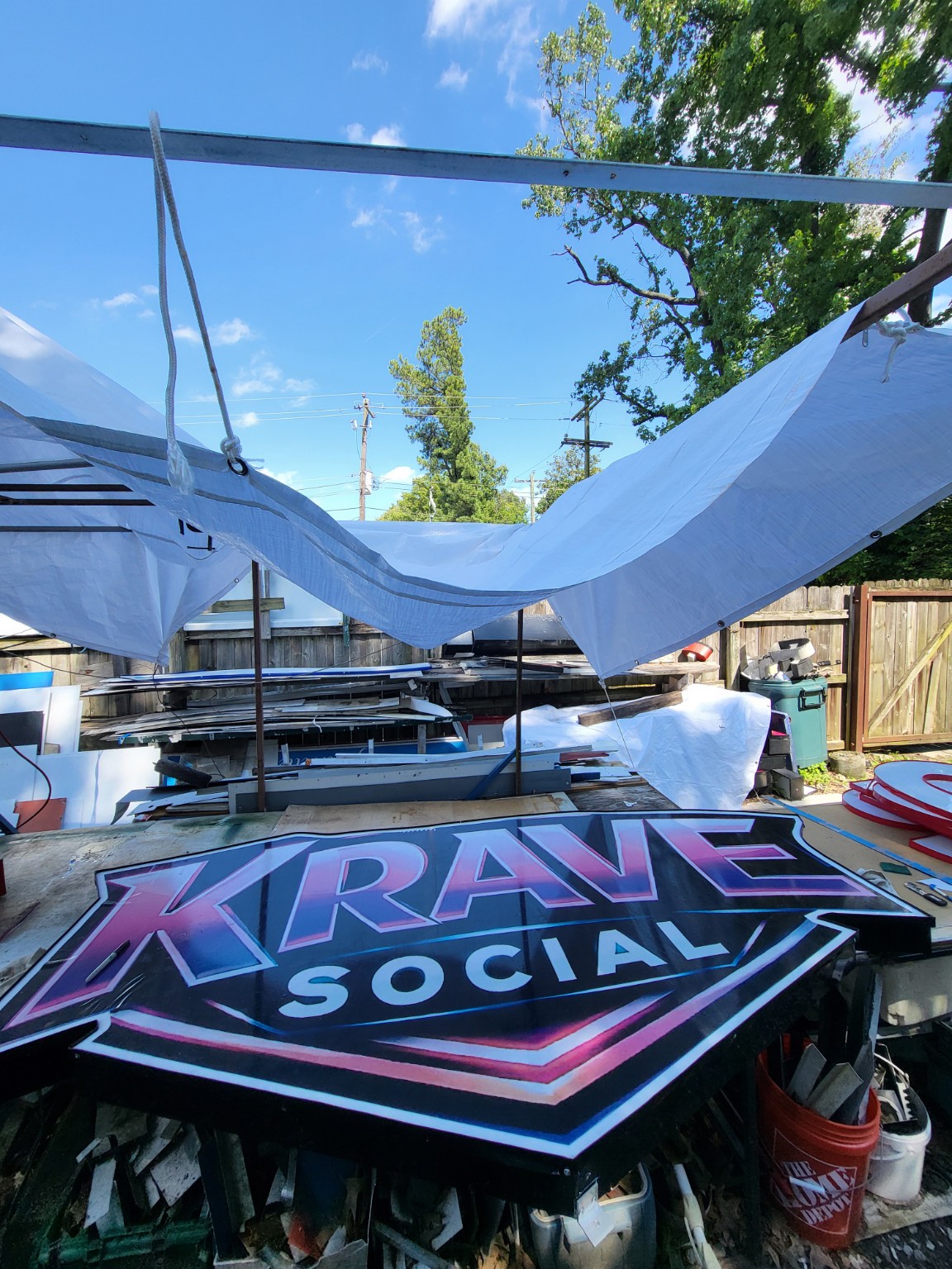 Krave Social sign during fabrication